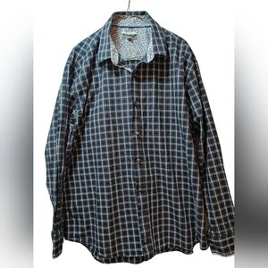 Men's Johnston & Murphy Tailored Fit Shirt XL | Black Plaid Button-Up